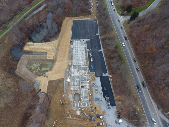 Air view of commercial paving